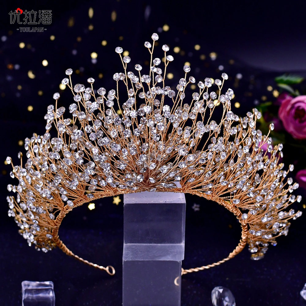 Bridal Headdress New Crown Set Ab Colored Diamond Necklace Earrings Three-Piece Set