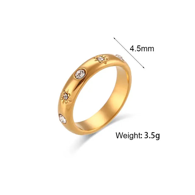 18K Gold Plated Green Zircon Pearl Rings For Women Waterproof Hypoallergenic Dainty Gold Ring Stainless Steel Jewelry