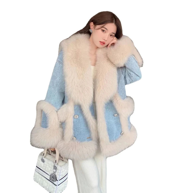 Denim  & Faux Fur Coat