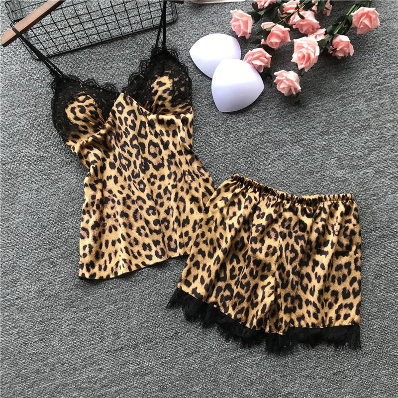 Lisacmvpnel Spring New Long Sleeve Pajamas Woman Ice Silk Fashion Leopard Print Sexy Pajama Set