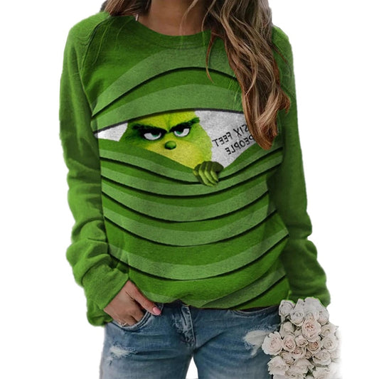 *UGLY CHRISTMAS SWEATER ALERT* Grinch Print Christmas Long Sleeve Pullover