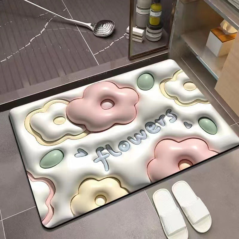 3D Door Mat Expansion Small Flower Soft Diatom Mud Absorbent Carpet Bathroom Toilet Toilet Non-Slip Rug Kitchen Mats For Floor