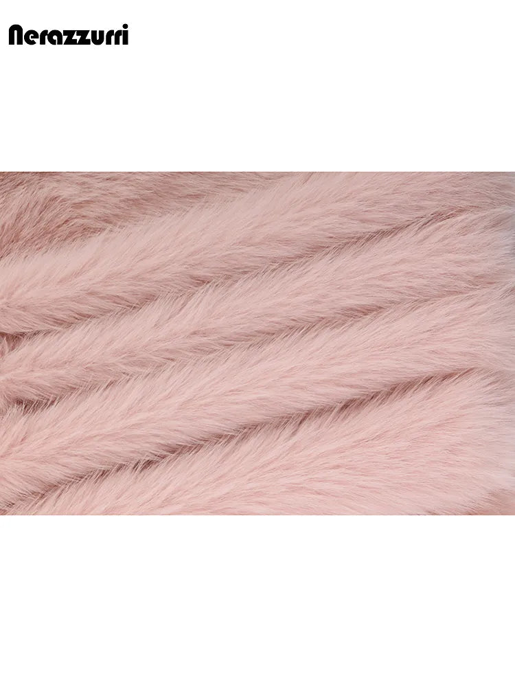 Nerazzurri Winter Long Oversized Pink Hairy Thick Warm Soft Faux Fur Coat Women Sashes High Quality Loose Casual Furry Overcoat