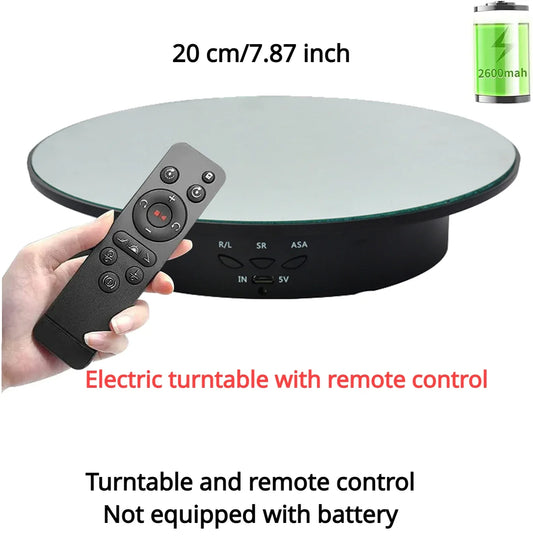 7.87 Inch 360 Degree Electric Rotating Stand with Remote Control for Jewelry Display,Photography and Video,3-position Adjustment