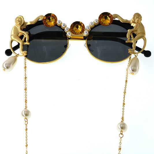 House of Hutson Original - exaggerated monkey pearl crystal sunglasses