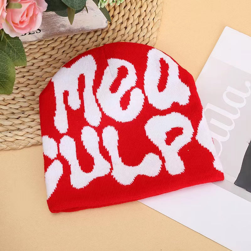 Jacquard hat Knitted hat Warm ear protection hat Fashion casual cold hat European and American popular hat Alphabet hat Net Red Hat