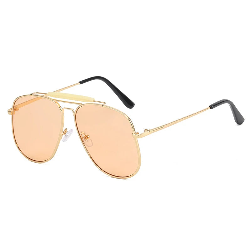 Metal Frame Pilot Sunglasses For Women Double Bridge Champagne Sun Glasses Woman Luxury Square Clear Oversize Shades