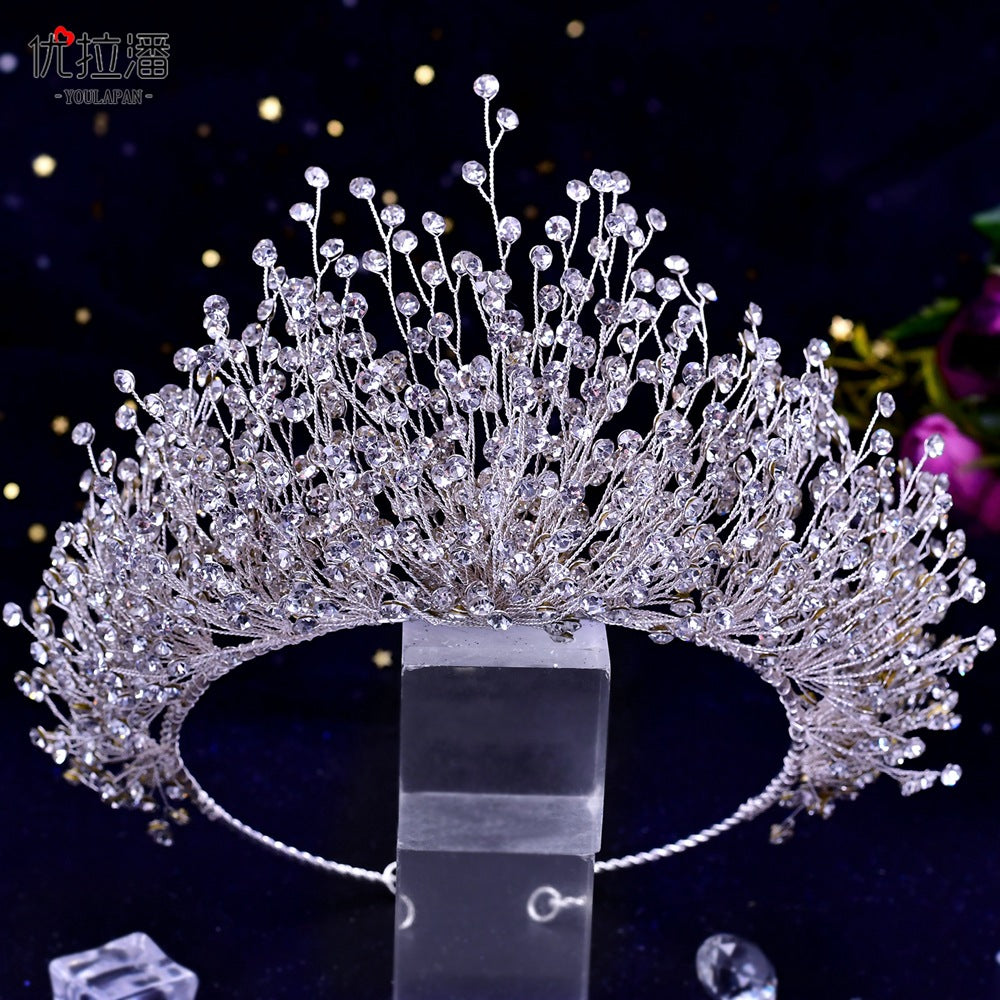 Bridal Headdress New Crown Set Ab Colored Diamond Necklace Earrings Three-Piece Set