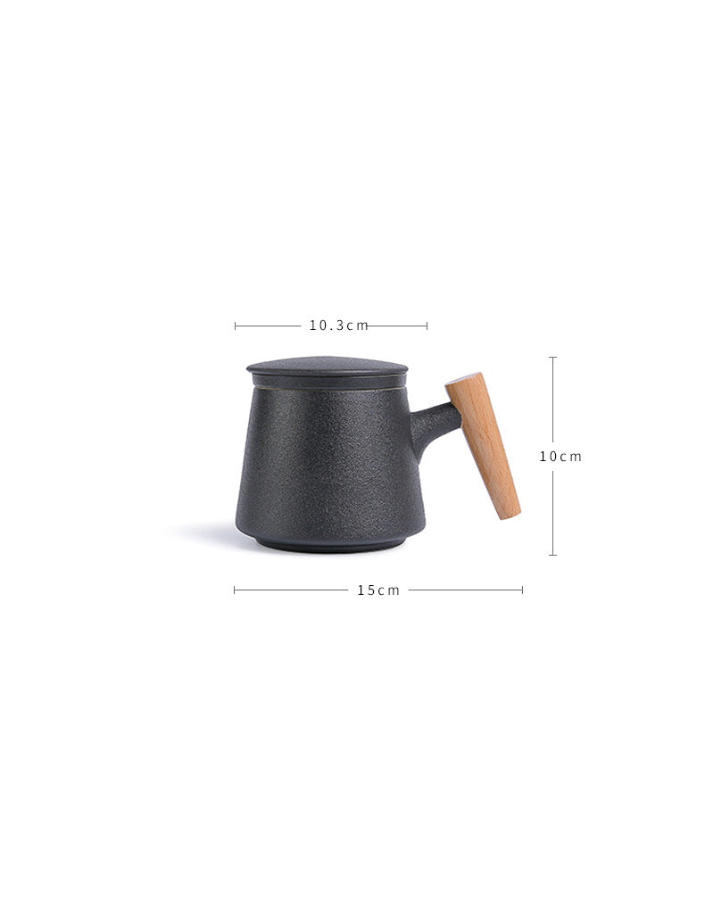 Wooden Handle Ceramic Tea Cup With Lid Filter Tea Cup Tea Water Separation Cup Flower Tea Cup Office Cup