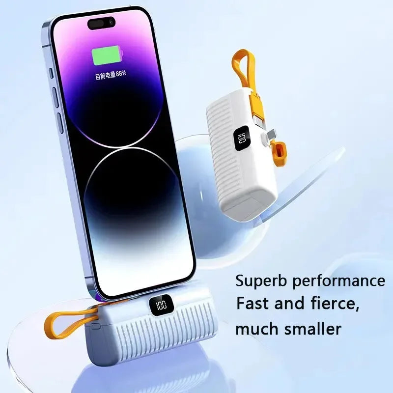 30000Mah Mini Power Bank Ingebouwde Kabel Powerbank Digitale Display Externe Batterij Draagbare Oplader Voor Iphone Samsung Xiaomi