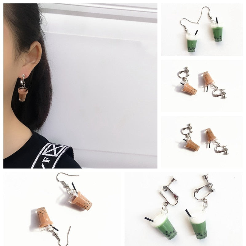 Unique Bubble Tea Drop Earrings Personality Resin Milk Tea Drink Earring for Girl Funny Party Jewelry