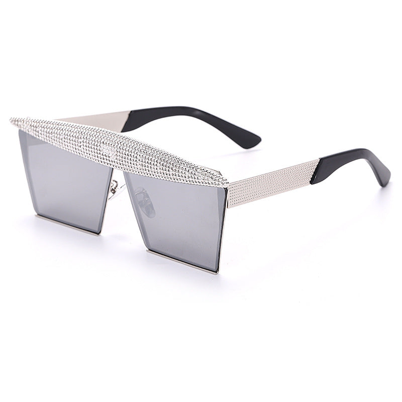 Colorful New Handmade Diamond Sunglasses Fashion Square Sunglasses Trend Big Frame Street Sunglasses