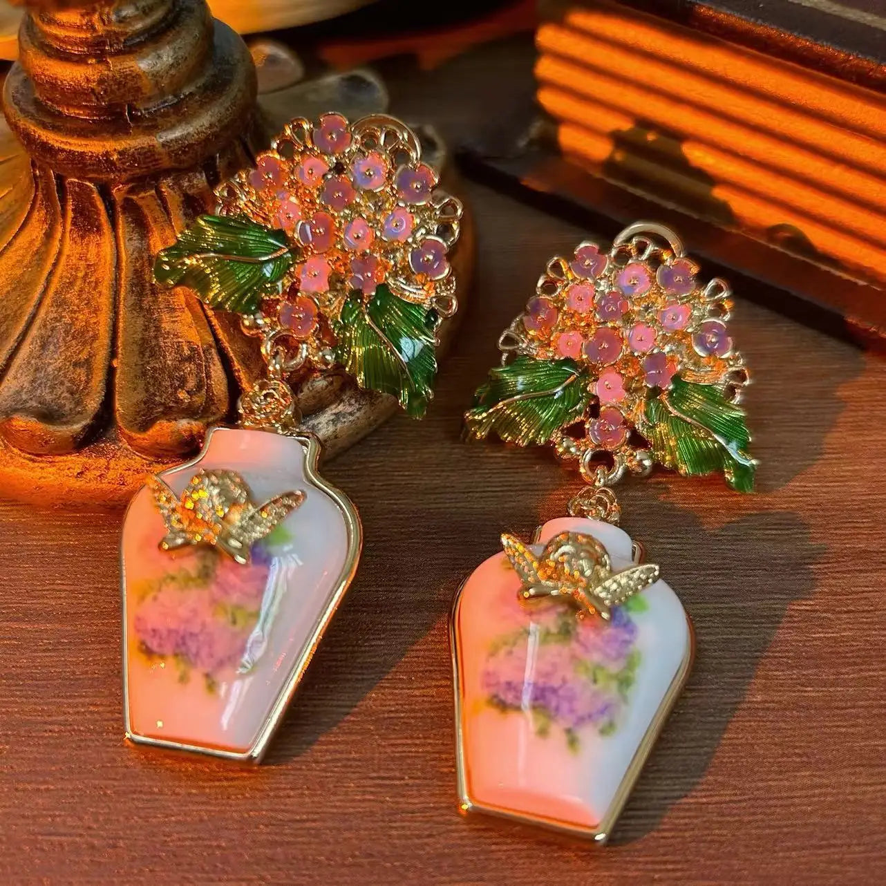 A bouquet of flowers cute sleeping angel vase vintage vintage antique palace enamel flower earrings