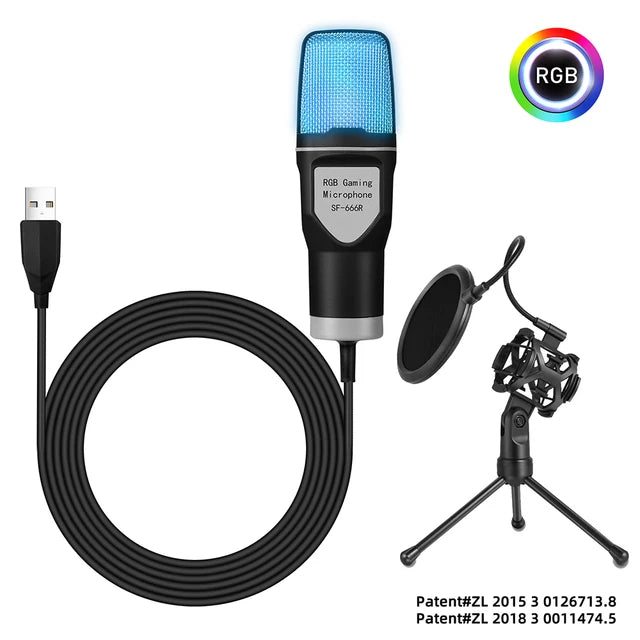 SF-666R condenser microphone RGB seven color luminous microphone with shock mount USB computer game