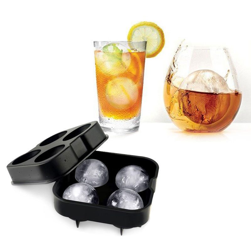 Cocktail Whiskey Ice Ball Maker Ice Cube Tray 4 Large Silicone Ice Molds Maker Kitchen Bar Accessories