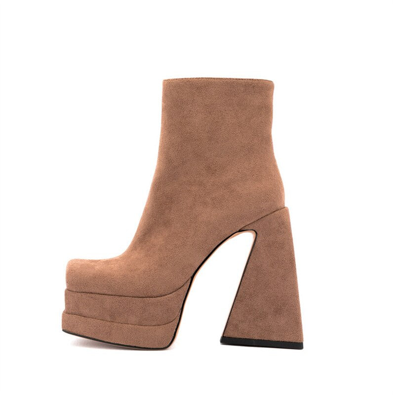 Platform Boots For Women. Crude Heel Ankle Boots. Chunky Square Shape. Trendy.