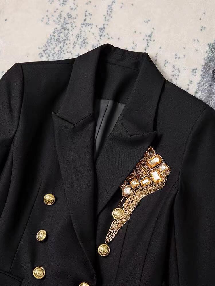 Autumn Winter Embellished Blazers Double Breasted High Quality