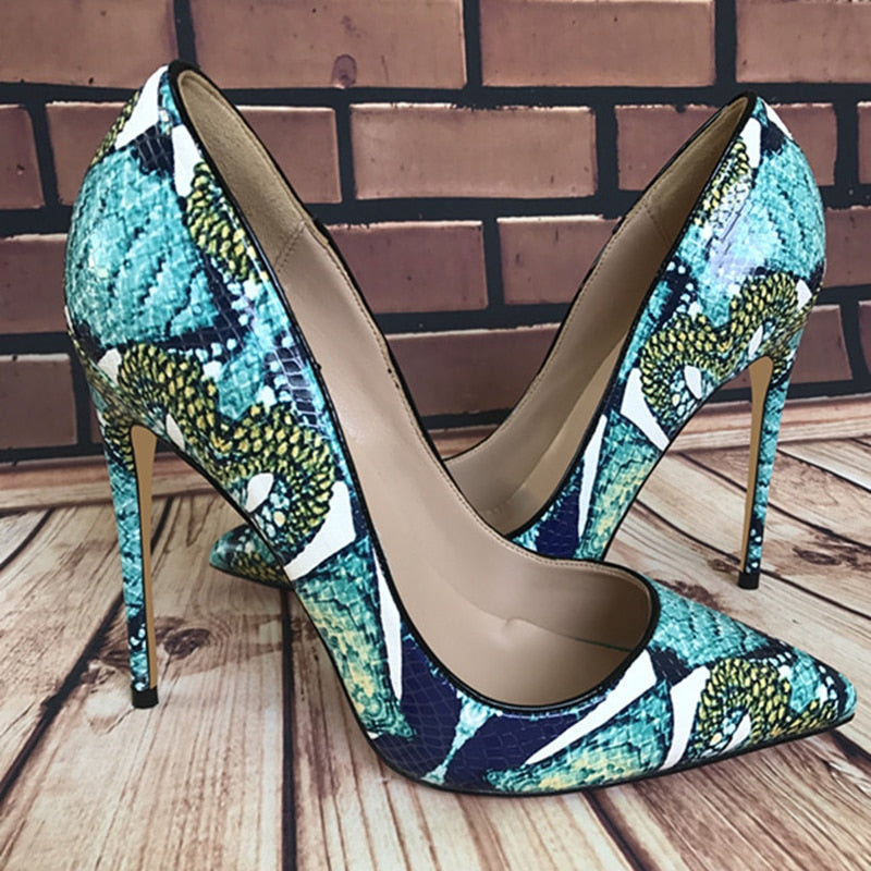 Foral Crocodile Effect Women Pointed Toe Super High Heels Ladies Basic Stiletto Pumps Sexy Night Club Party Shoes