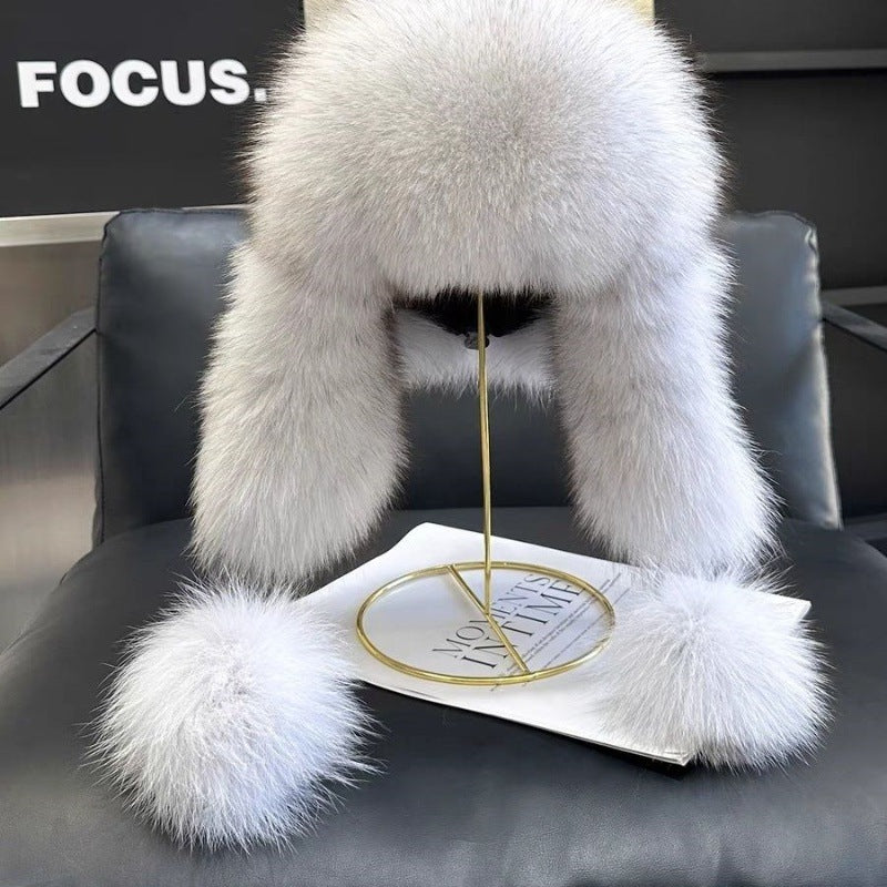 Imitation fox fur Lei Feng hat, women's slimming skiing hat, parent-child fur hat, autumn and winter ear protection, warm fur snow hat