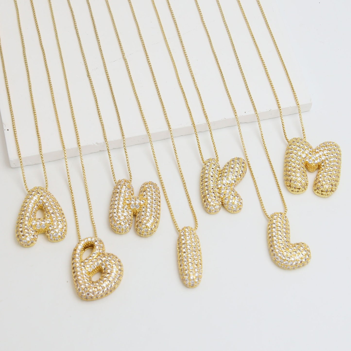 Brass Zircon Balloon Bubble Fat 26 English Letter Necklace