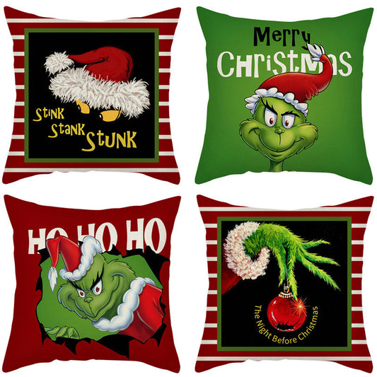 Christmas Pillow Cover Linen Grinch theme