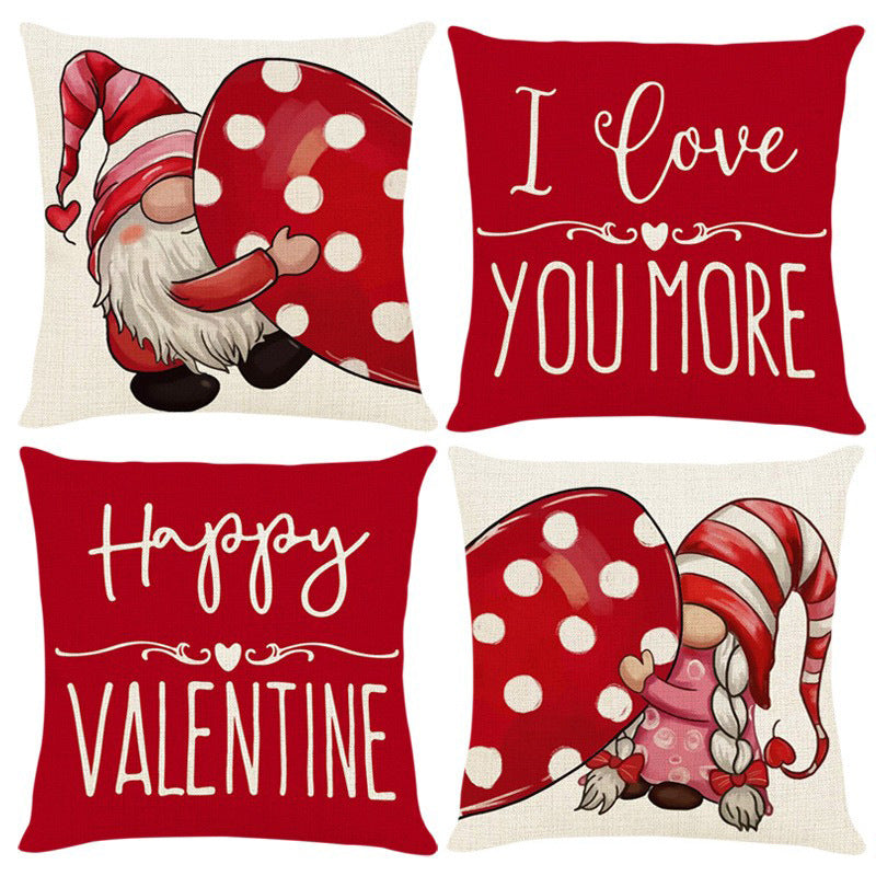 Valentine's Day Linen Printed Pillow Amazon Dwarf Festival Pillow Cover Living Room Sofa Pillow