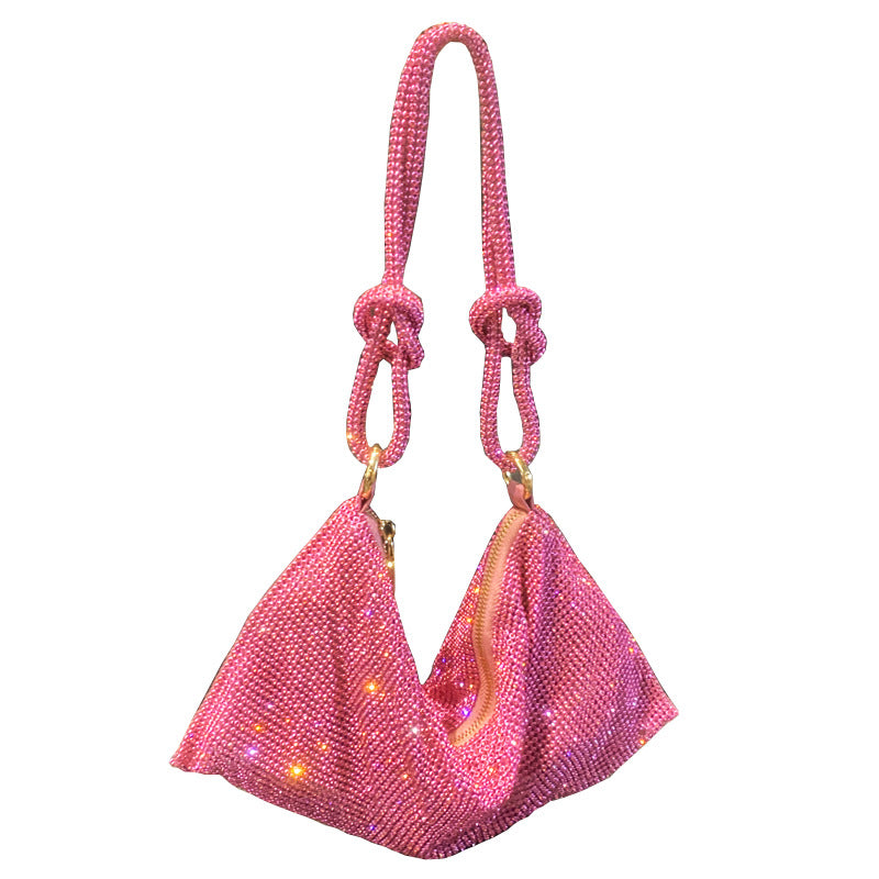 New Rhinestone Underarm Bag Inlaid With Diamonds Full Diamond Handbag Pink Bag Hand Carry Small Bag Women's Bag