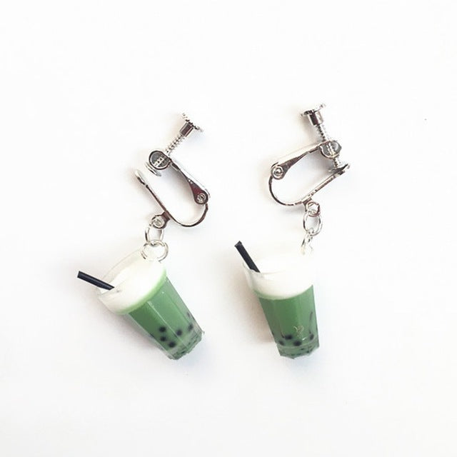 Unique Bubble Tea Drop Earrings Personality Resin Milk Tea Drink Earring for Girl Funny Party Jewelry