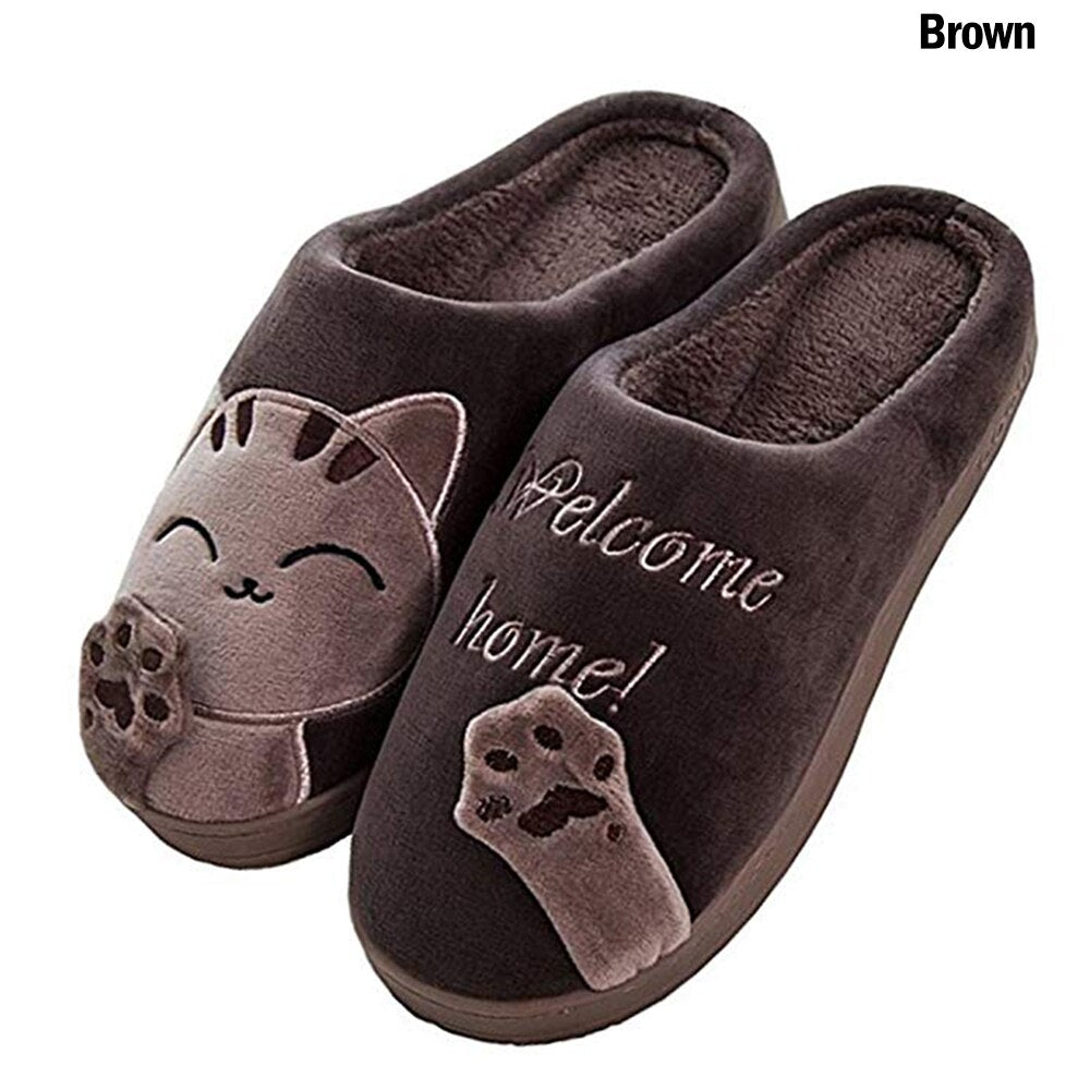 Winter Home Slippers - Unisex - Cartoon Cat. Non-slip, Soft, Winter-Warm House Slippers. Indoor. For Bedroom. Couples