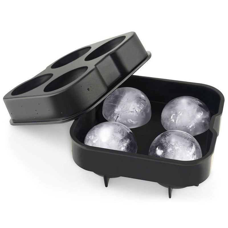 Cocktail Whiskey Ice Ball Maker Ice Cube Tray 4 Large Silicone Ice Molds Maker Kitchen Bar Accessories