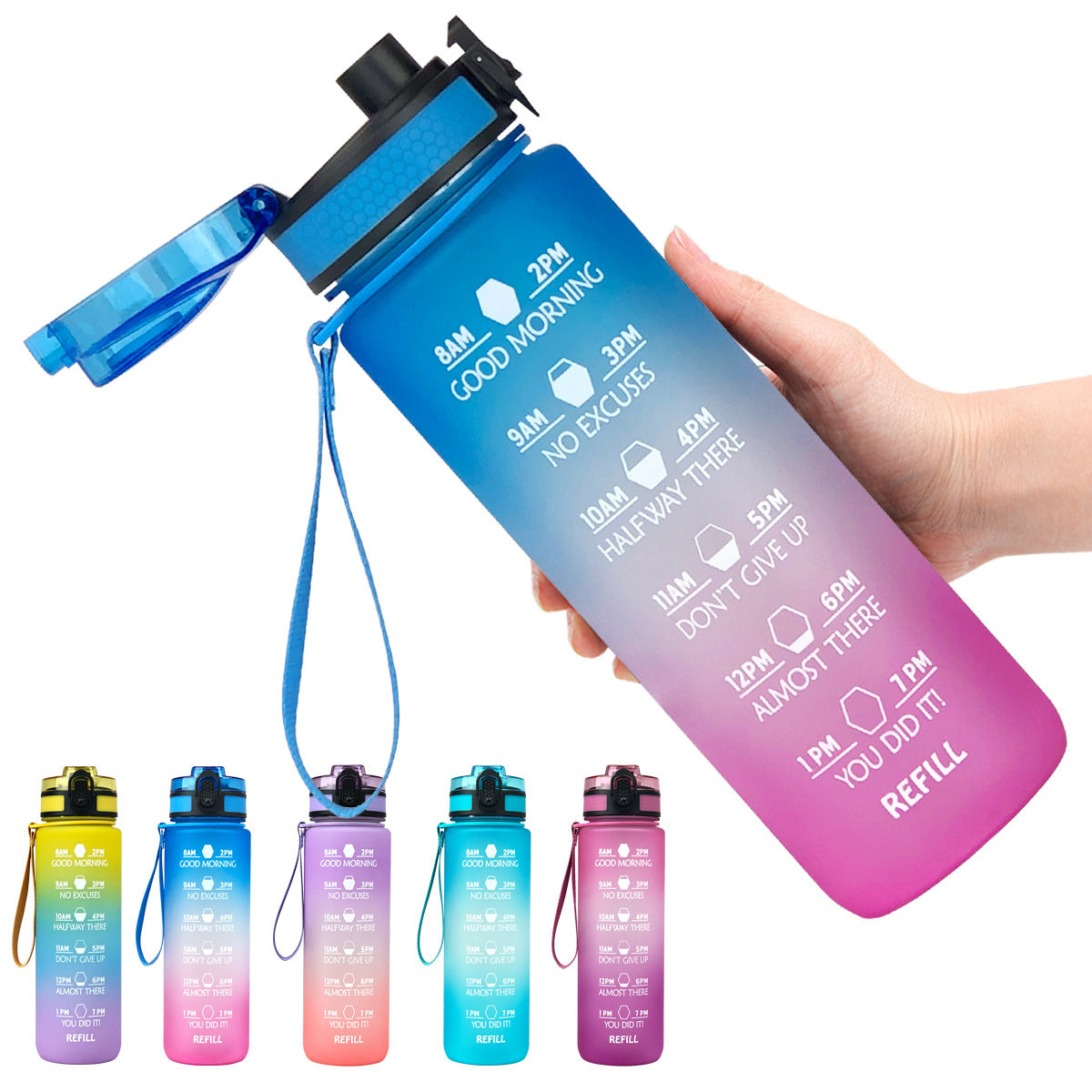 1000ml Water Cube Fitness Sports Water Bottle Tritan Gradient Color Water Bottle Space Cup Travel Cup Bottle