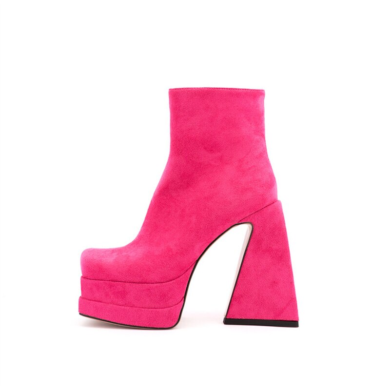 Platform Boots For Women. Crude Heel Ankle Boots. Chunky Square Shape. Trendy.