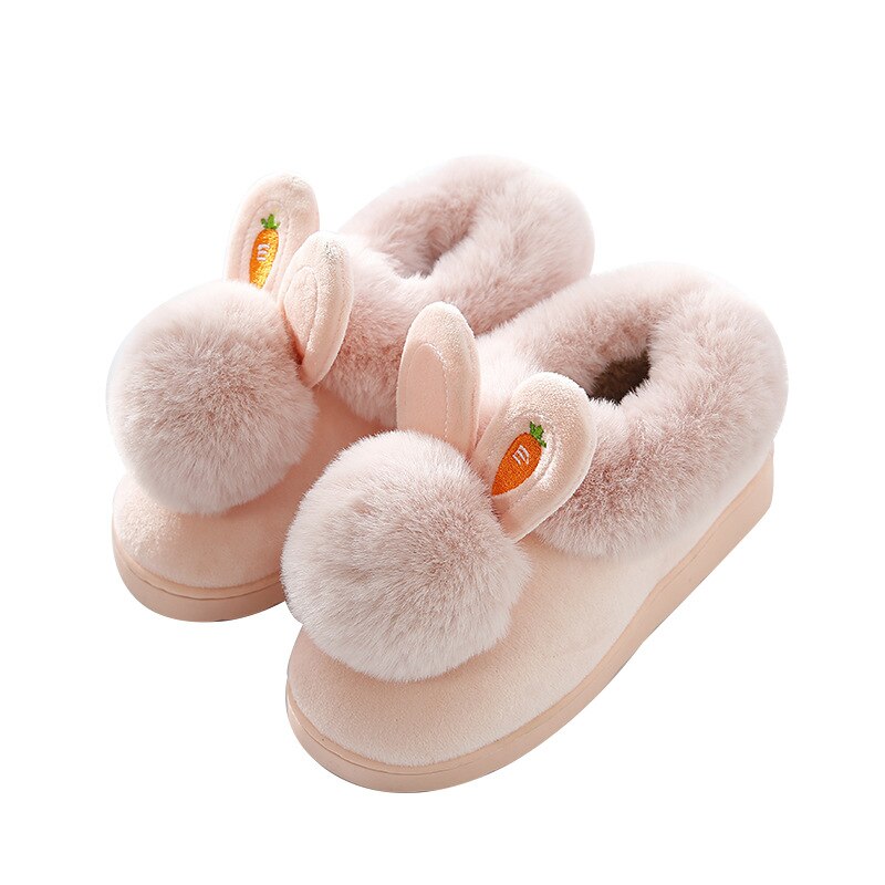 Winter Cotton Slippers Indoor Thick Bottom  Autumn Winter Warm Shoes Cute Lovely Rabbit Ear Plus Plush Slippers Shoes Women