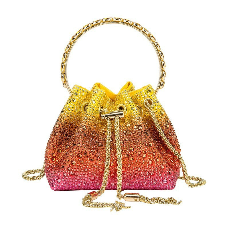 Water bucket bag, colorful drawstring, hot costume diamond bag, one shoulder crossbody handbag