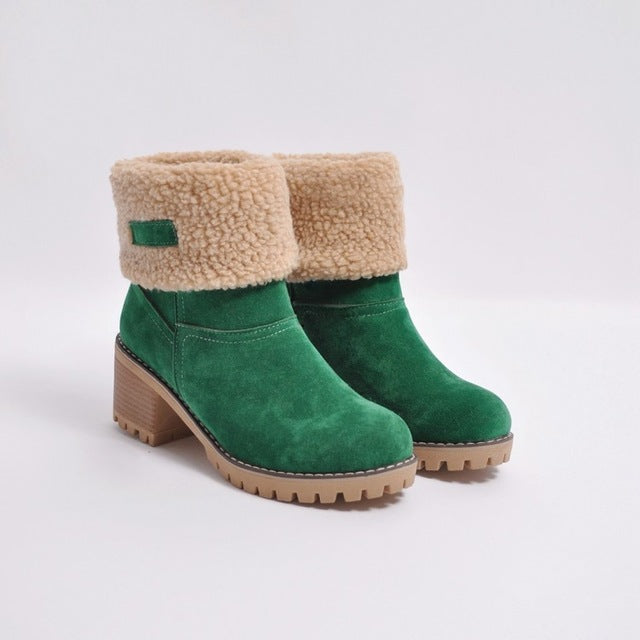 New Women Boots Winter Outdoor Keep Warm Fur Boots Waterproof Women's Snow Boots Thick Heel With Round Head Short Boot