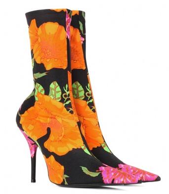 Long & Pointy Floral Print Stiletto Sock Shoe. Women Booties. Stretch Pointed Toe. Ankle Boots Fashion. Up to size 11.5