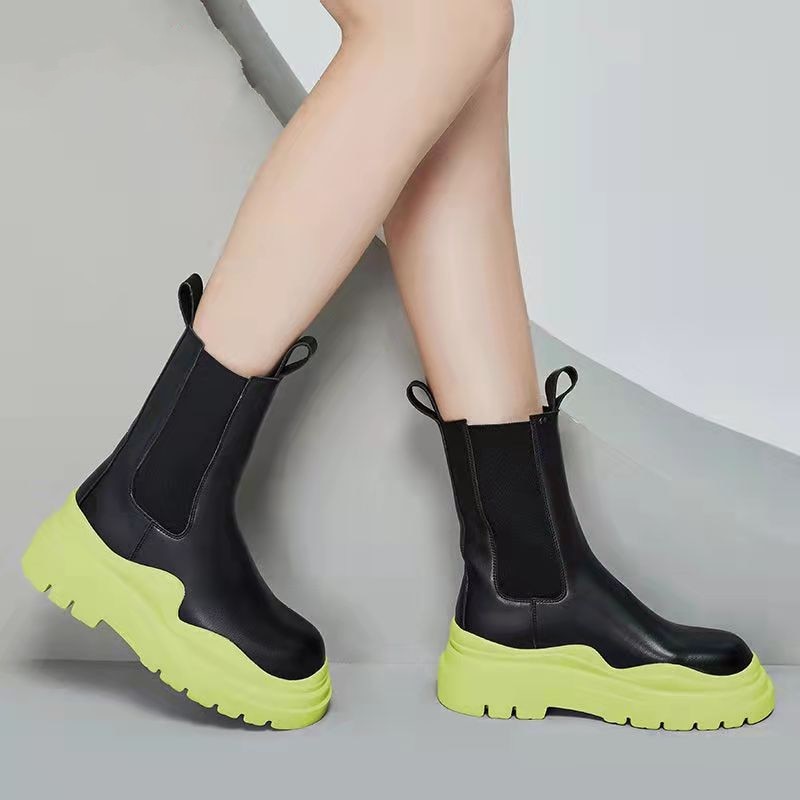 Women Chunky Heel Lower Calf Platform Boots