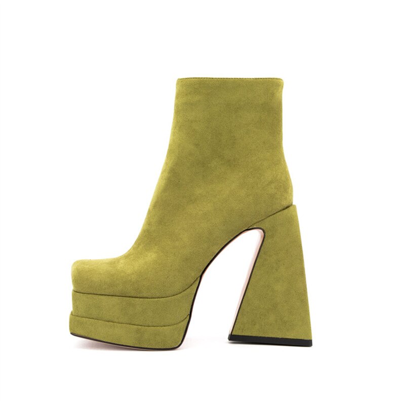 Platform Boots For Women. Crude Heel Ankle Boots. Chunky Square Shape. Trendy.