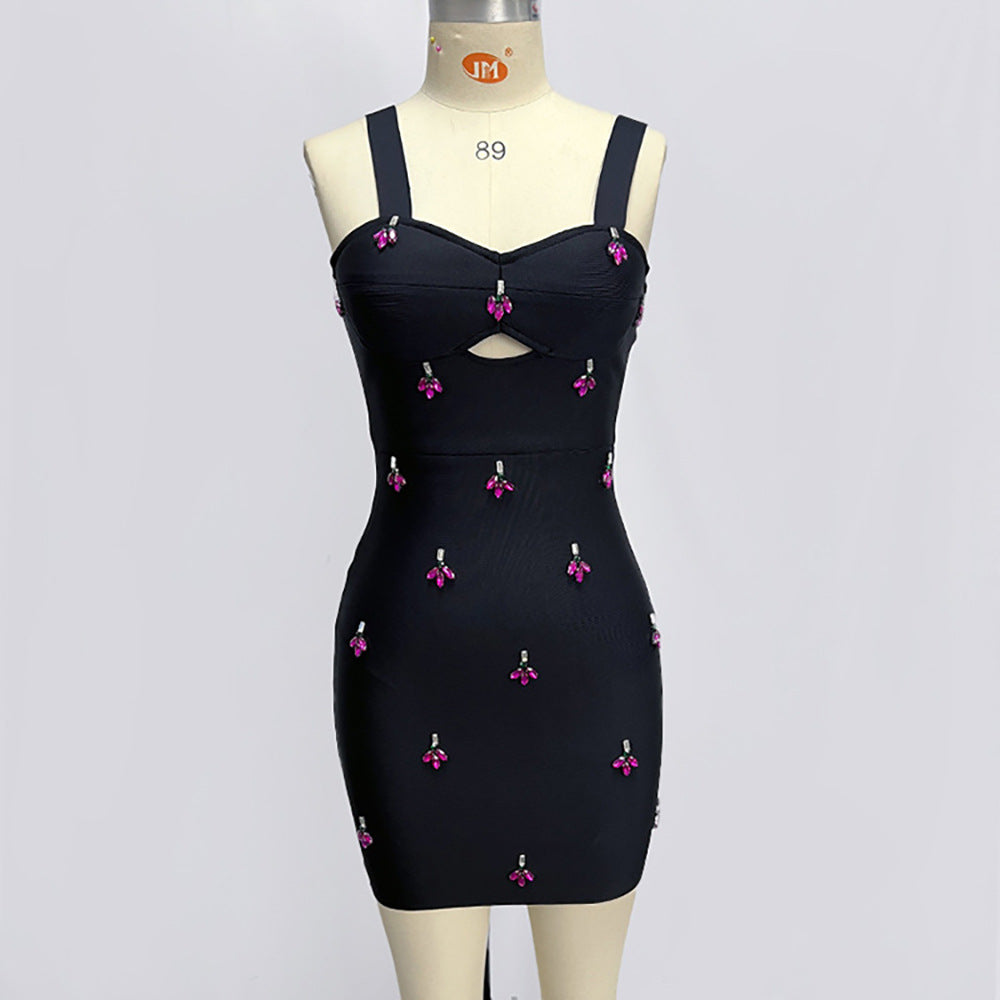 sewn diamond waist sexy suspender dress, bandage high waist short skirt