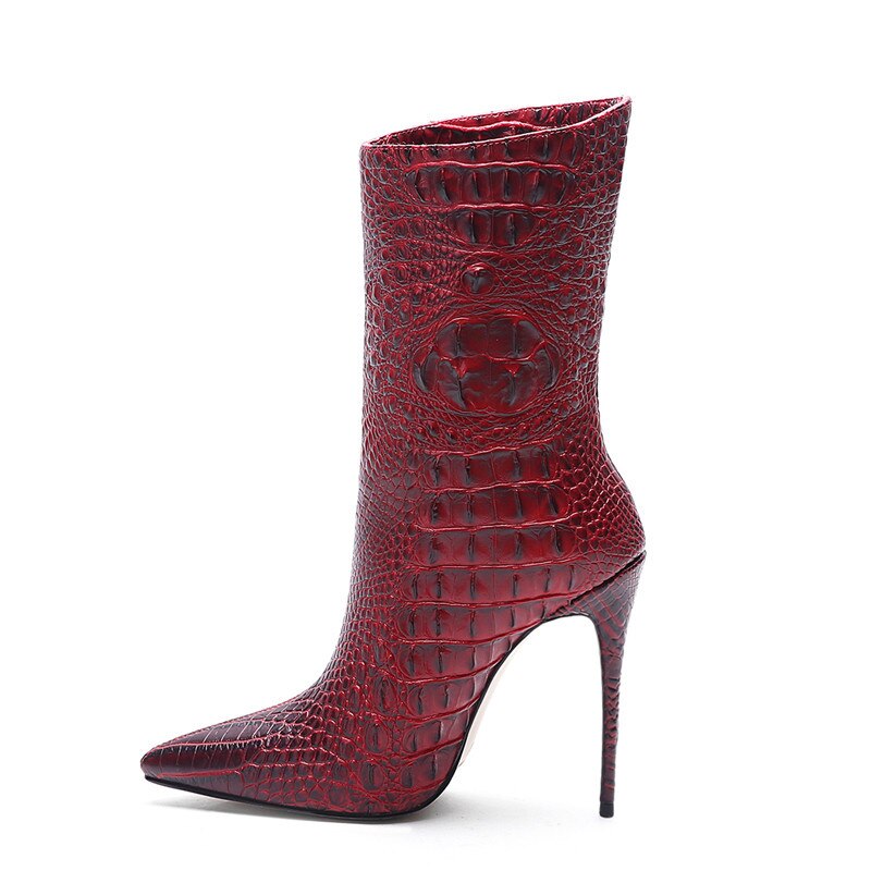 Croc pattern High Heel Short Boots. Ankle Boots.