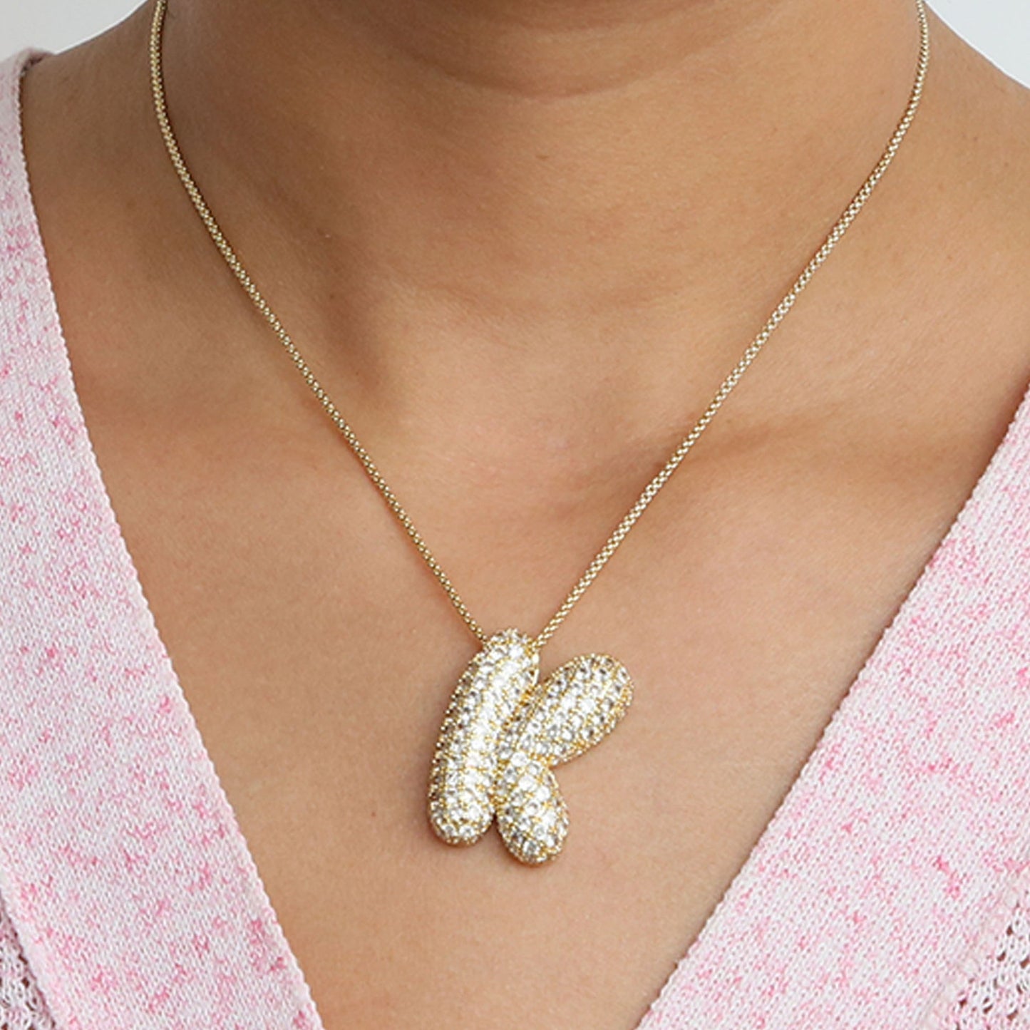 Brass Zircon Balloon Bubble Fat 26 English Letter Necklace