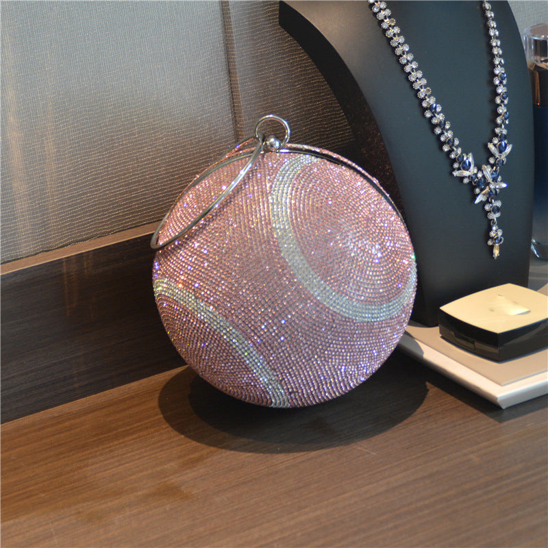 New rubber diamond inlaid diamond diagonal cross hand-held ball bag for women, rhinestone tennis dinner bag for women