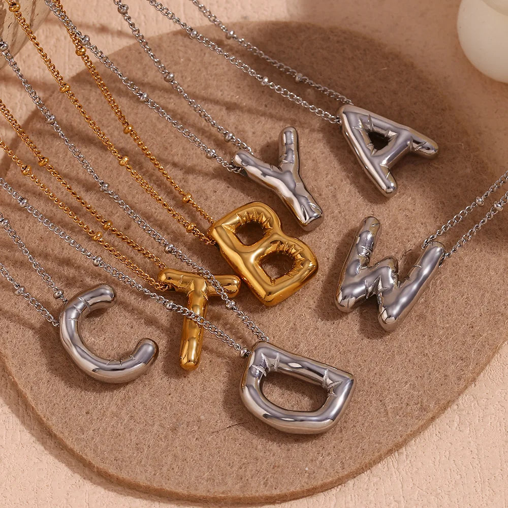 Alphabet Letter Pendant Necklace Stainless Steel  Vintage Wedding Party Choker Jewelry Gift for Women Men