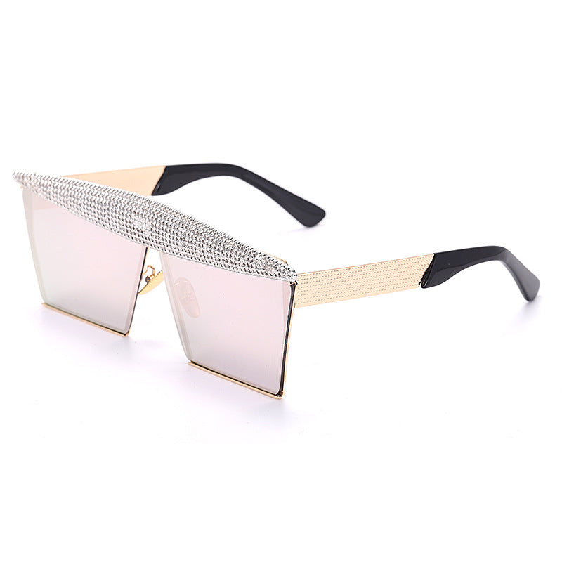 Colorful New Handmade Diamond Sunglasses Fashion Square Sunglasses Trend Big Frame Street Sunglasses