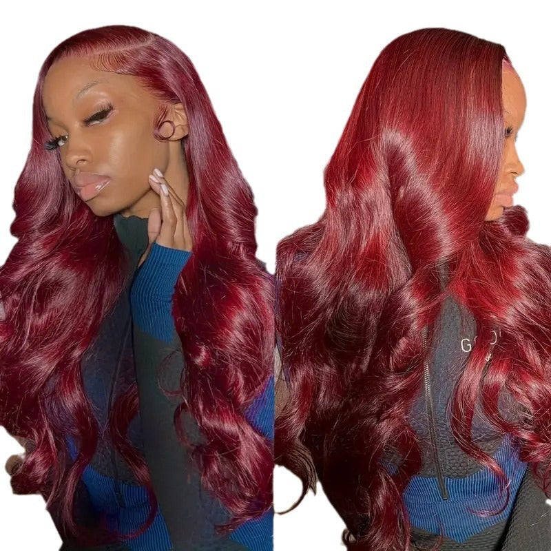 European and American fashion wine red wig hot selling front lace big wave long curly hair wig full head cover