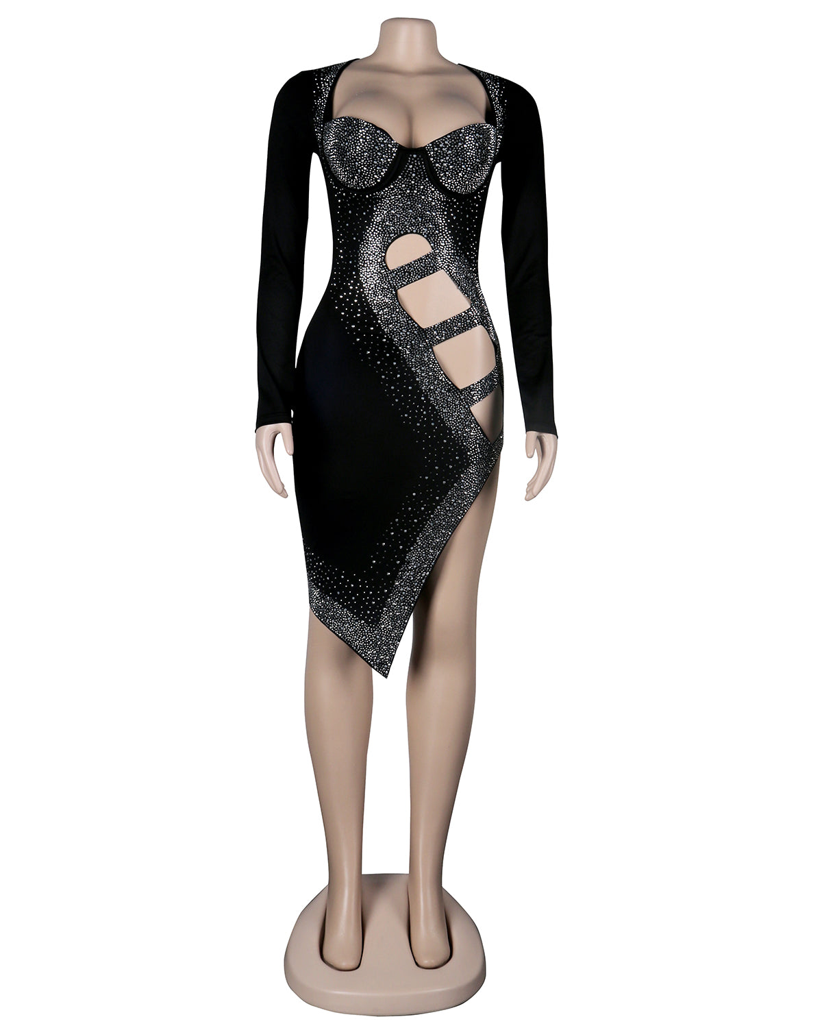 Diamond Studded Long Sleeved Dress Nightclub Clothes Sexy And Beautiful Reflecting The Figure Evening Dress