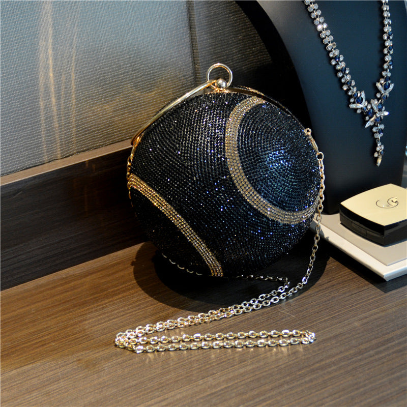 New rubber diamond inlaid diamond diagonal cross hand-held ball bag for women, rhinestone tennis dinner bag for women