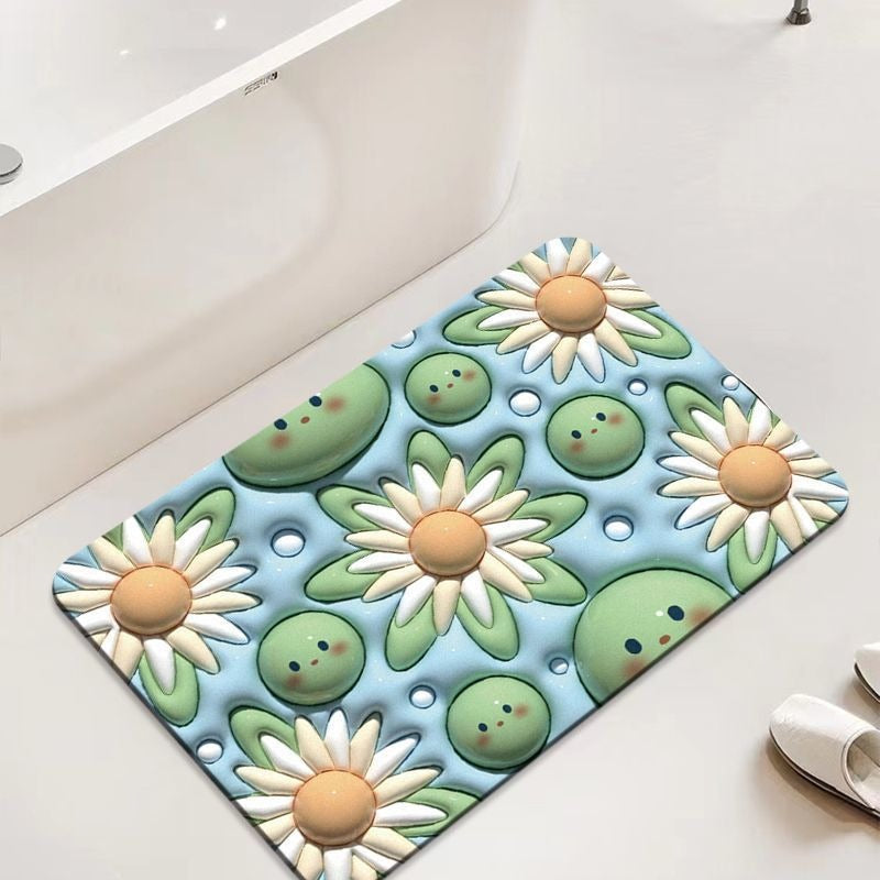 3D Door Mat Expansion Small Flower Soft Diatom Mud Absorbent Carpet Bathroom Toilet Toilet Non-Slip Rug Kitchen Mats For Floor