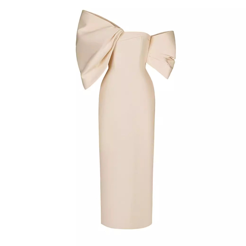 A niche new butterfly bow French elegant high waisted dress dress