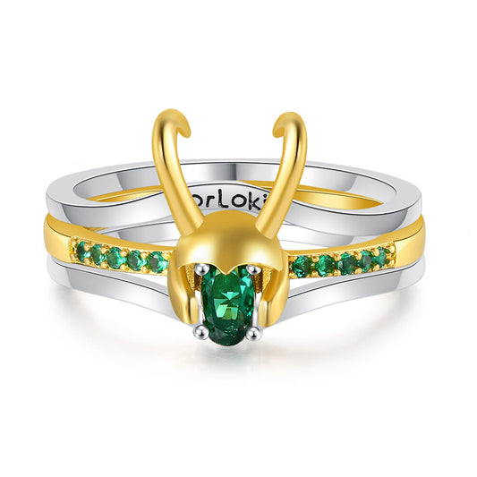 Creative Three In One Loki Loki Ring New Three-Layer Helmet Ring Set With Copper And Zircon